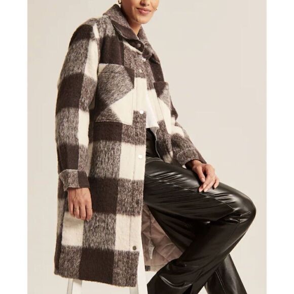 ABERCROMBIE & FITCH Womens Winterized Wool-Blend Shirt Jacket NEW $180 Brown L - Picture 4 of 16